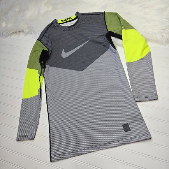 Nike Pro Compression Hyperwarm Long Sleeve Shirt Men's Size Large Yellow Stretch - Picture 1 of 7